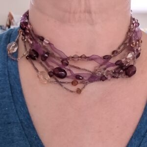 Elegant Purple Beaded Choker Style Necklace